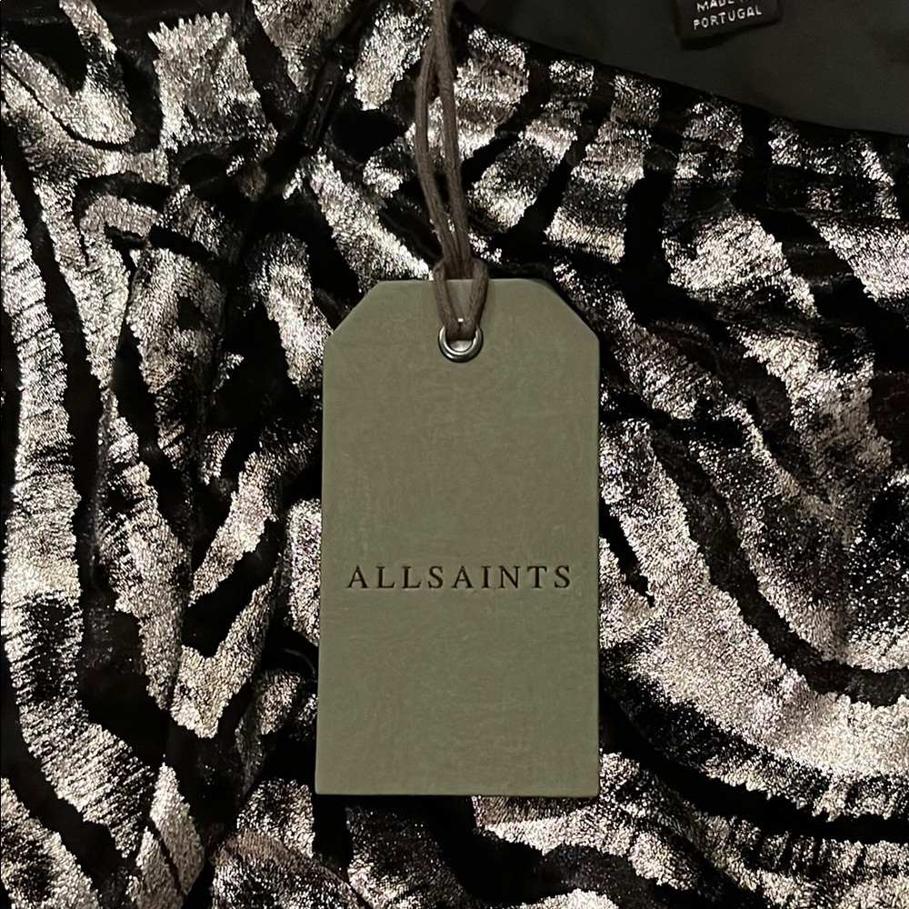 AllSaints Deri Zebra Black and Silver One Shoulder Dress Size 6 New NWT - Picture 6 of 11